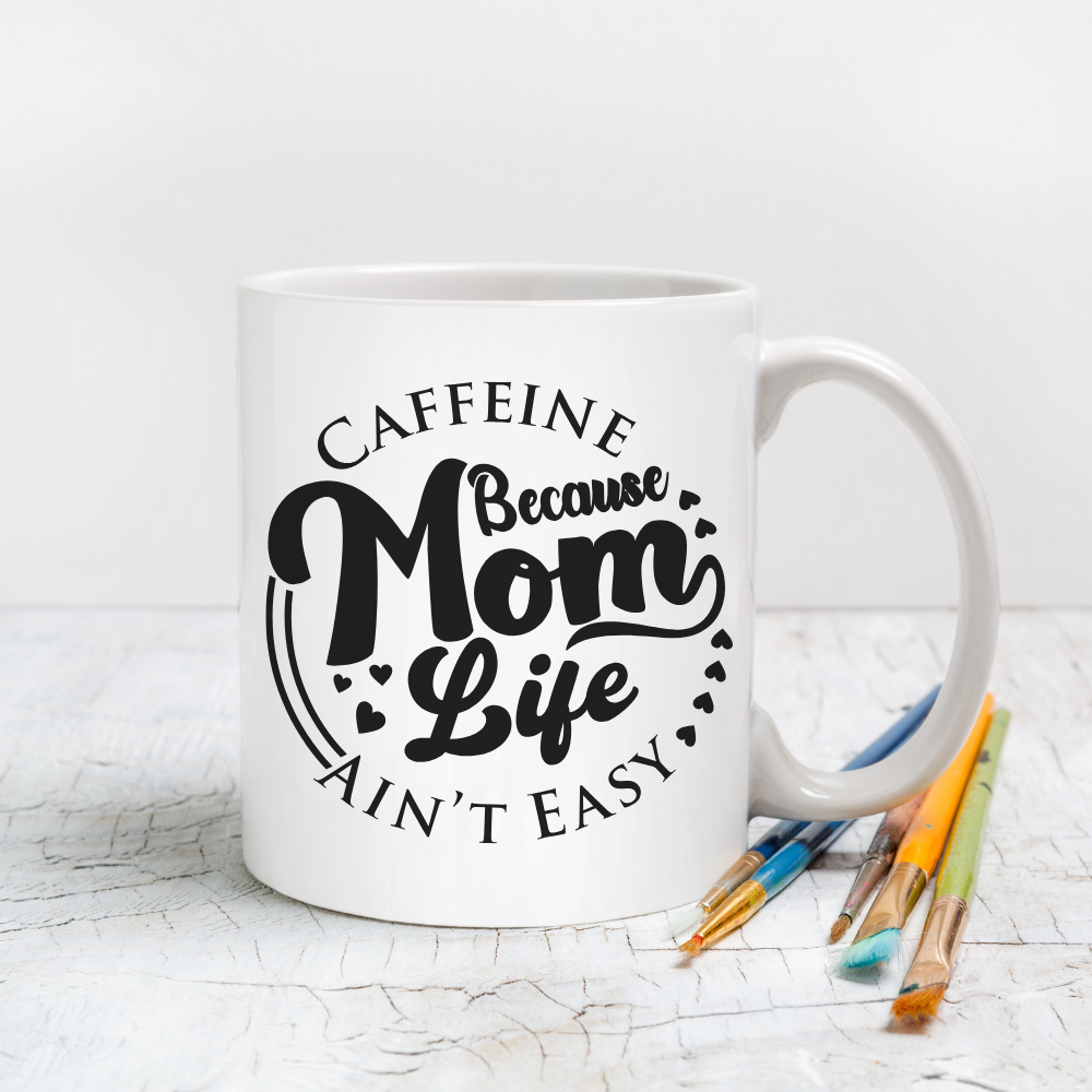 Mom Life Coffee Mug – ‘Caffeine Fix’ Funny Gift for Tired Moms